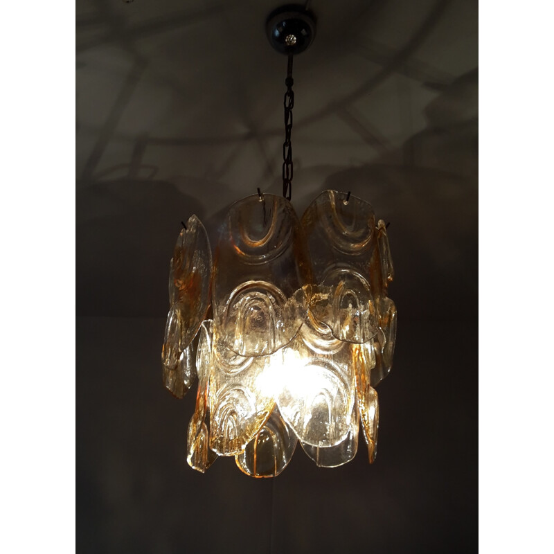 Italian Mazzega chandelier in Murano glass and metal - 1970s