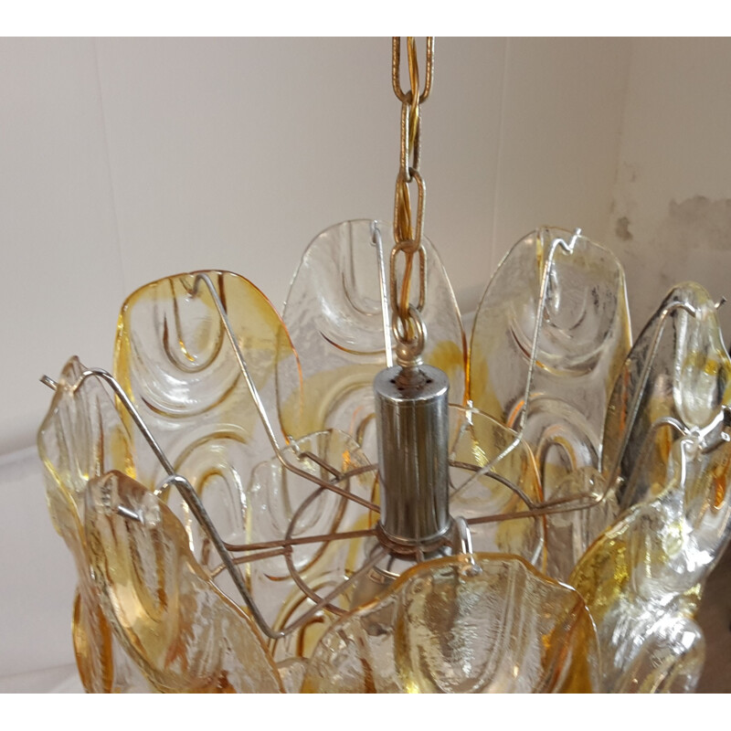 Italian Mazzega chandelier in Murano glass and metal - 1970s