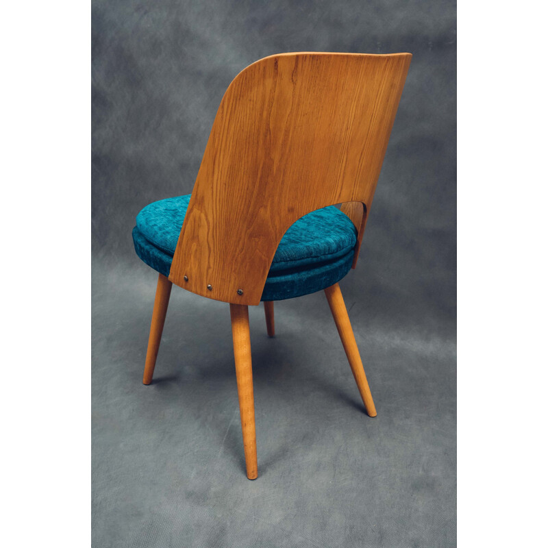 Lot de 4 chaises vintage en frêne et tissu bleu denim par Oswald Haerdtl, 1960