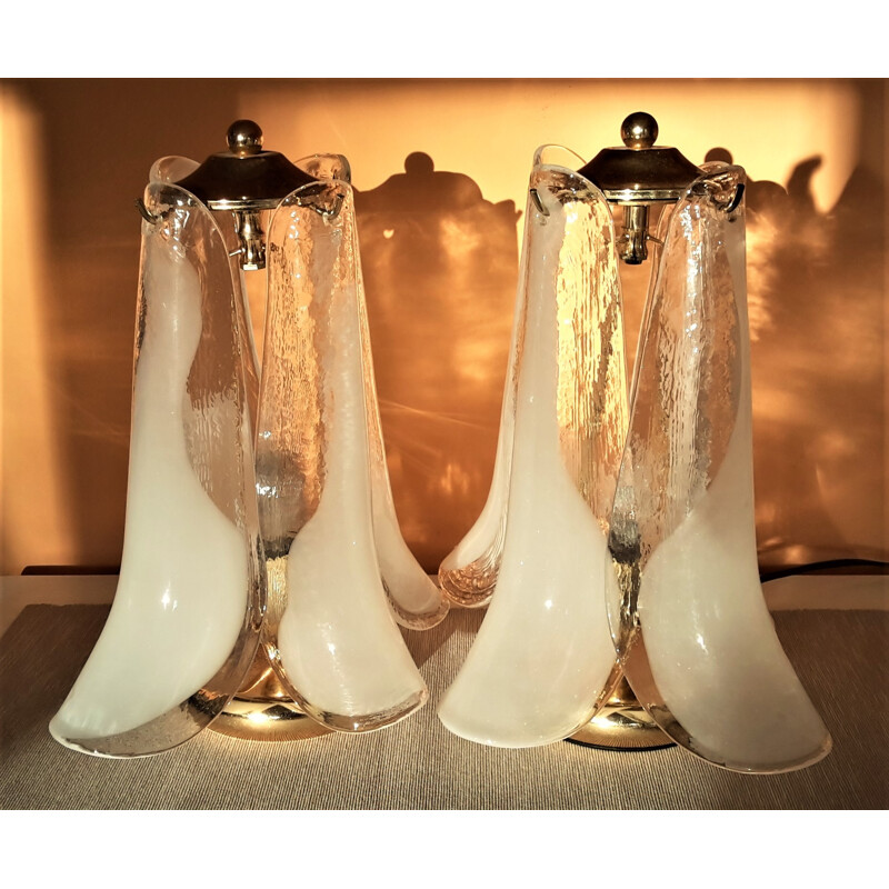 Paire de lampes de table italiennes Mazzega en verre Murano - 1960