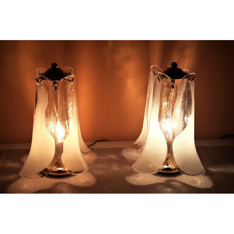 Paire de lampes de table italiennes Mazzega en verre Murano - 1960