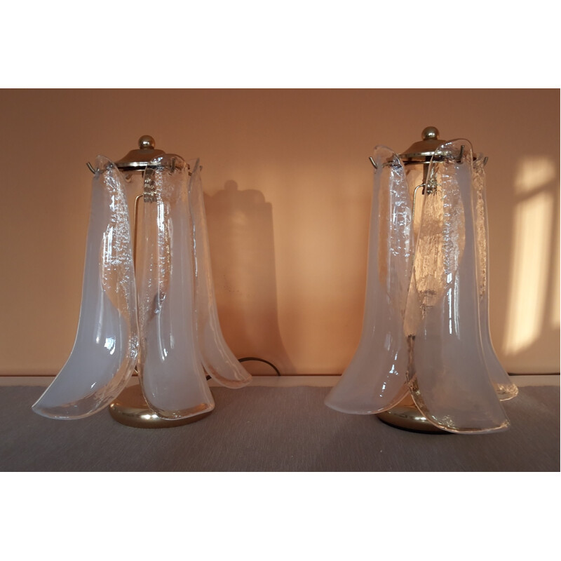 Pair of Italian Mazzega table lamps in Murano glass - 1960s