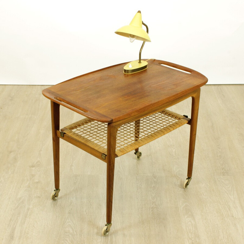 Danish CFC Silkeborg trolley in rosewood and rattan, Johannes ANDERSEN - 1960s