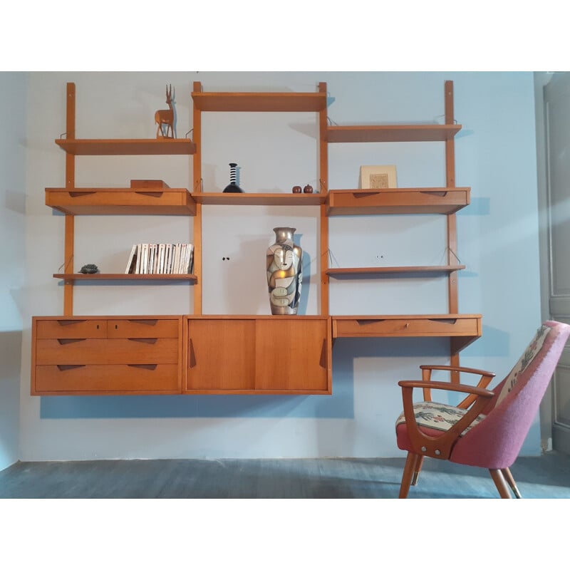 Vintage Rival teak wall unit by Kjell Riise for Brødrene Jåtog, Norway 1960