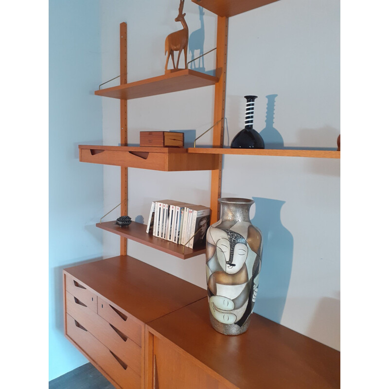 Vintage Rival teak wall unit by Kjell Riise for Brødrene Jåtog, Norway 1960