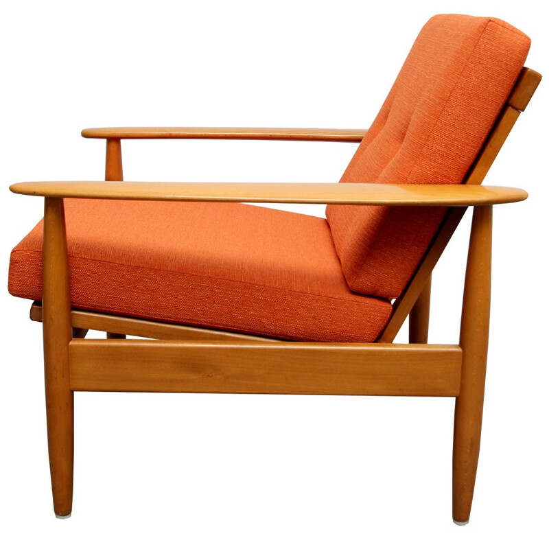 Mid century reupholstered armchair in orange fabric - 1960s