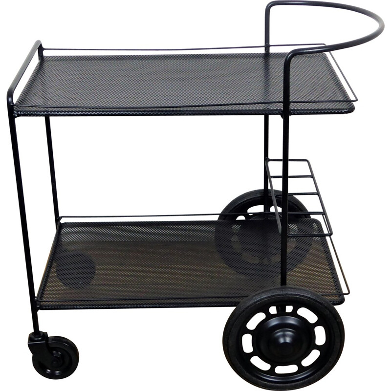 Black perforated steel trolley, Mathieu MATEGOT - 1950s