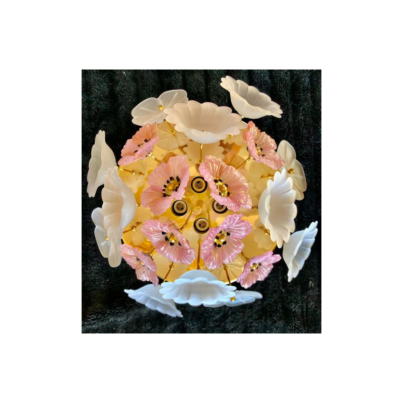 Vintage-Hängeleuchte mit Ibiskusblüte von Barovier, 1980