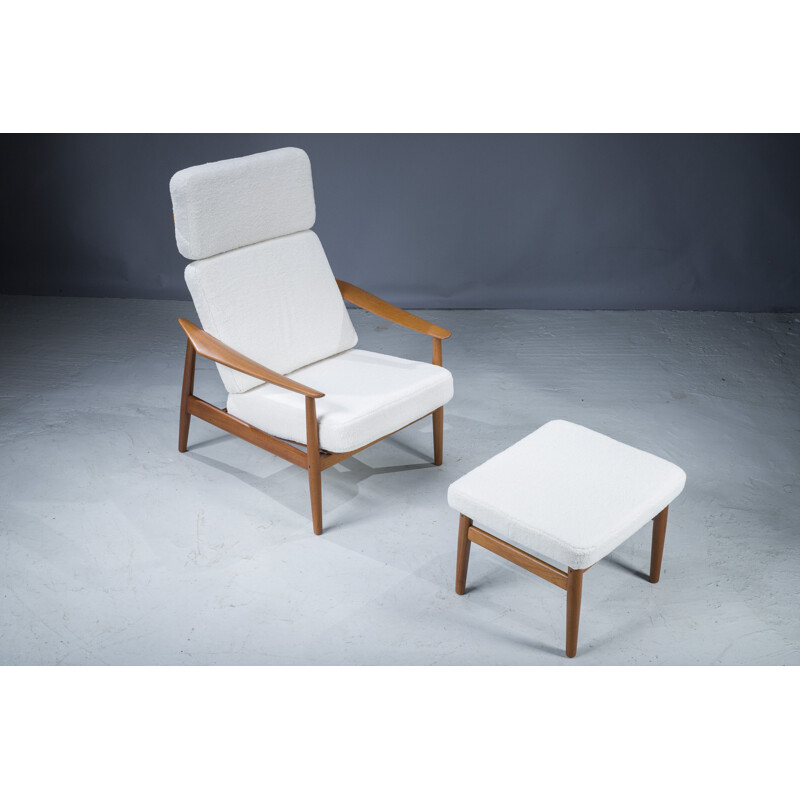 Dänischer Vintage-Sessel und Ottoman aus Teakholz und Schlingenwolle von Arne Vodder für France