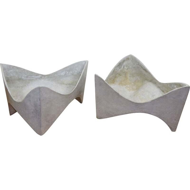 Pair of vintage flowerpots Eternit in cement by Willy GUHL - 1950s