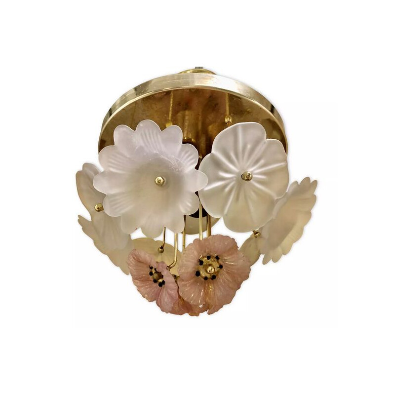 Vintage pendant lamp with flower ibiscus by Barovier, 1980s