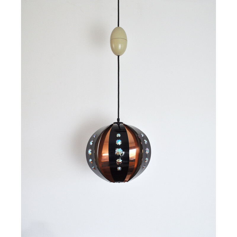 Vintage copper pendant lamp by Werner Schou for Coronell, Denmark 1970