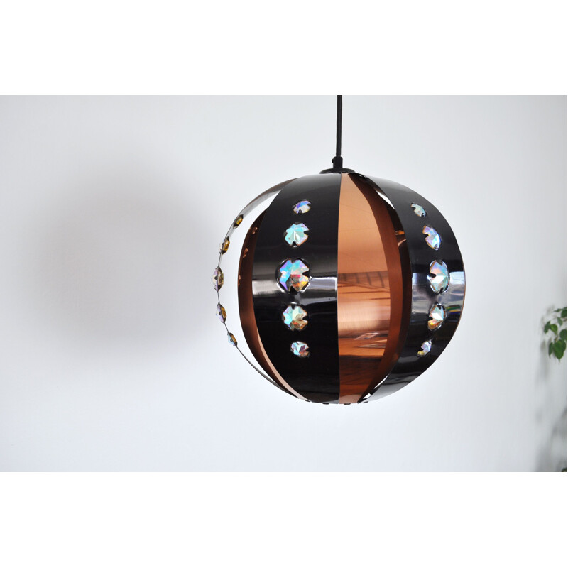 Vintage copper pendant lamp by Werner Schou for Coronell, Denmark 1970