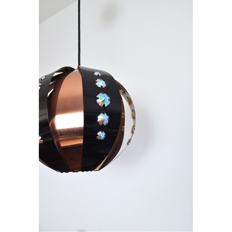 Vintage copper pendant lamp by Werner Schou for Coronell, Denmark 1970