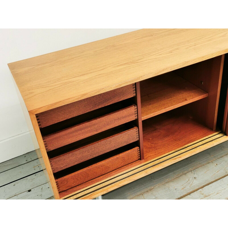 Vintage oak and leather sideboard by Robin Day for Hille, 1948