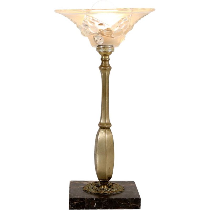 Lampe en cuivre et verre avec base en marbre - 1930