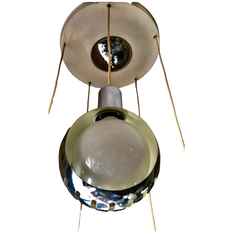 Lámpara de suspensión Stilnovo vintage con globo cromado, 1960