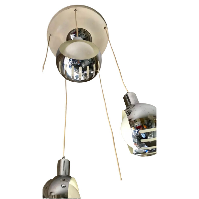 Vintage Stilnovo pendant lamp in chrome globe, 1960s