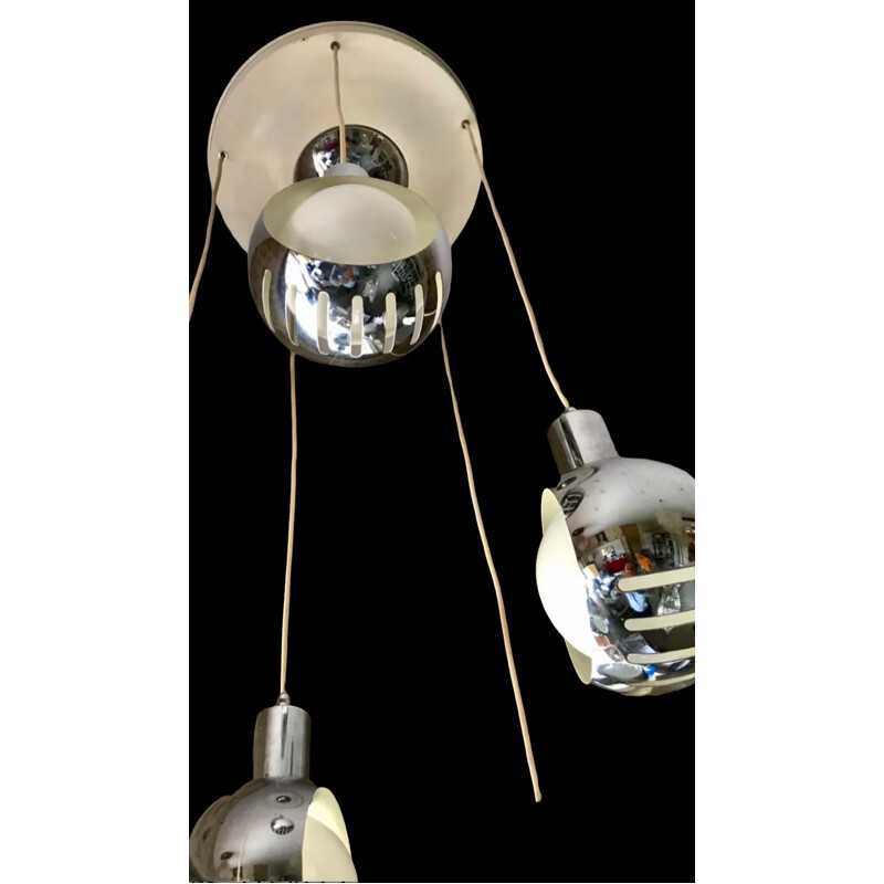 Vintage Stilnovo pendant lamp in chrome globe, 1960s