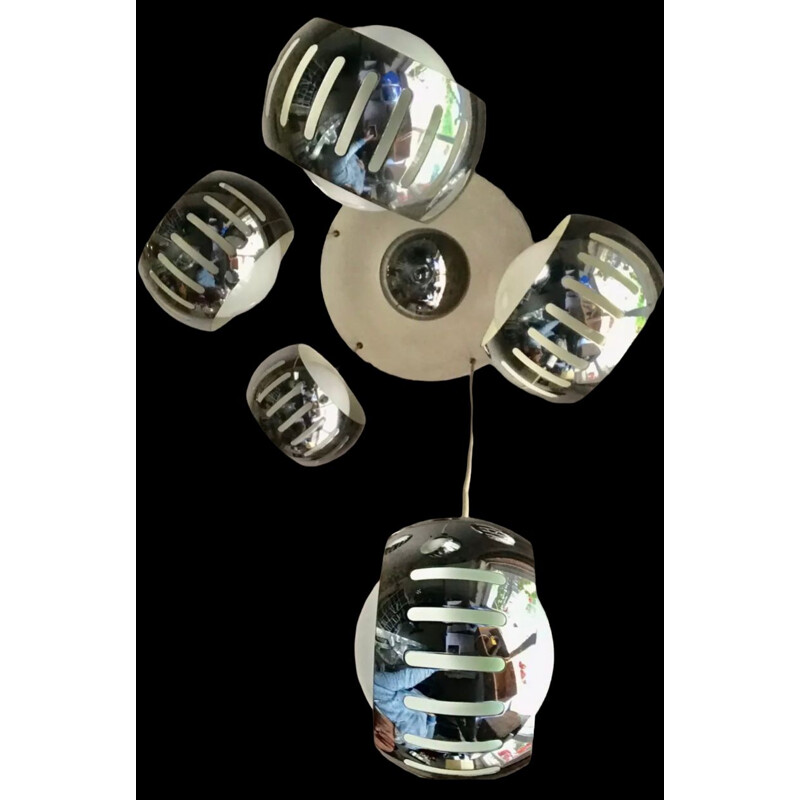 Vintage Stilnovo pendant lamp in chrome globe, 1960s