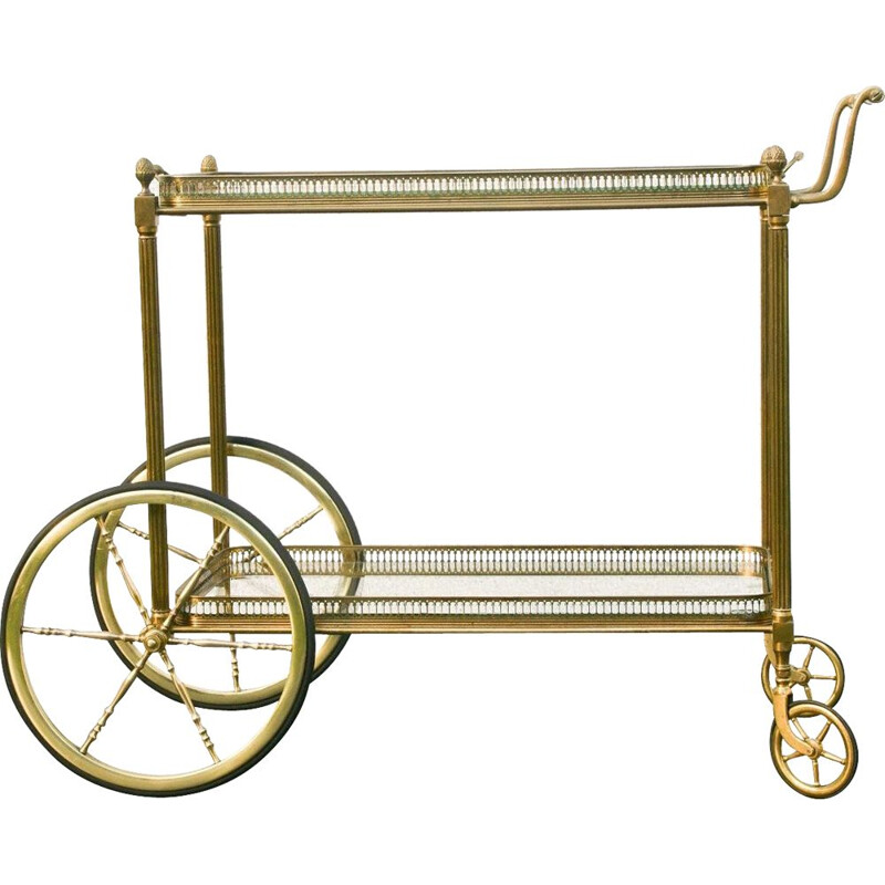 French vintage brass and glass trolley by Maison Bagués, 1940s