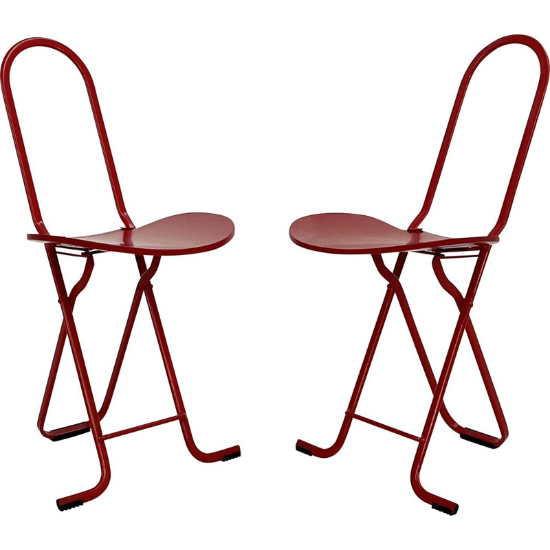 Pair of vintage red Dafne chairs by Gastone Rinaldi for Thema, 1970s