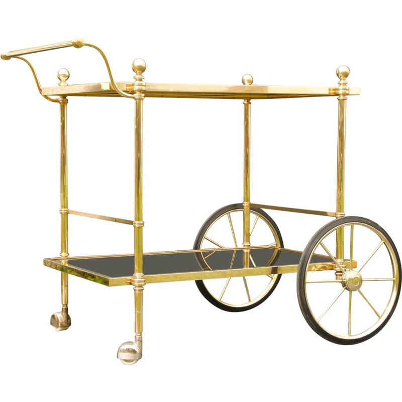 Vintage smoked glass and brass bar trolley, 1970s