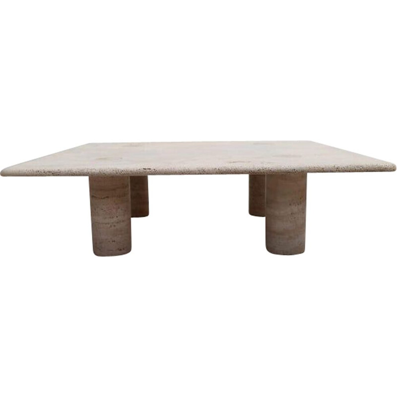 Mid-century travertine square coffee table by Angelo Mangiarotti, Italy 1970s