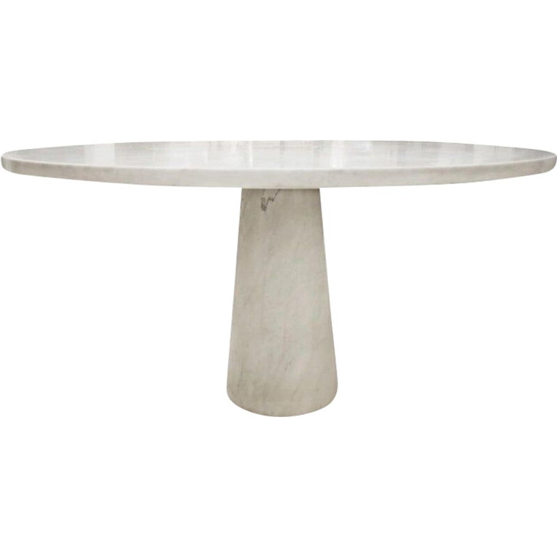 Mid-century white marble round dining table by Angelo Mangiarotti, 1970s