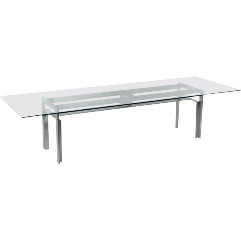 Vintage "Doge" dining table in steel base and glass top by Carlo Scarpa, 1960s
