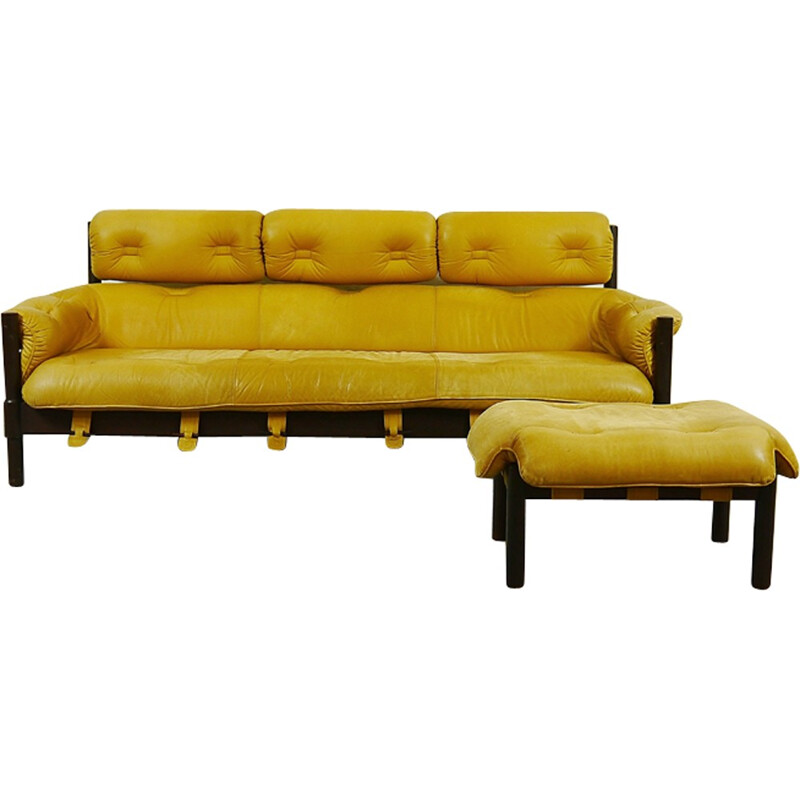 Midcentury lounge sofa with yellow leather - 1960s