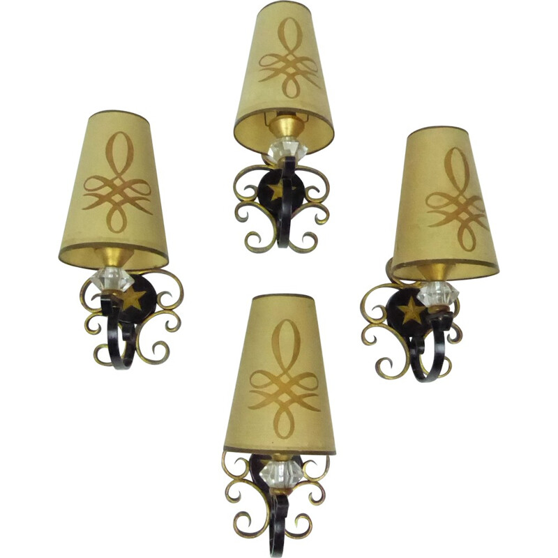 Set of 4 vintage wall lamps in metal - 1950s