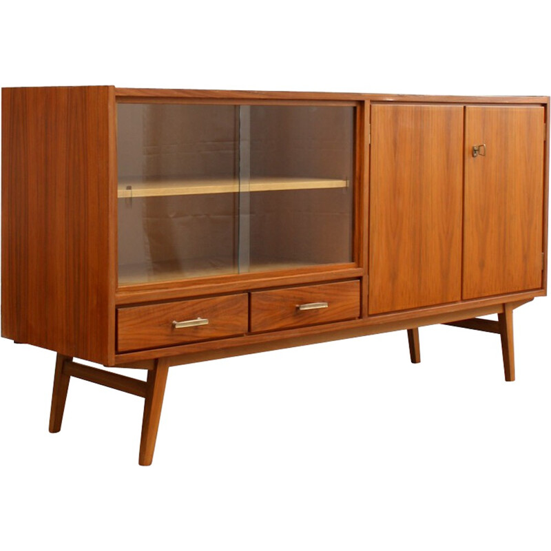 Mid-century sideboard in walnut with glass sliding doors - 1950s