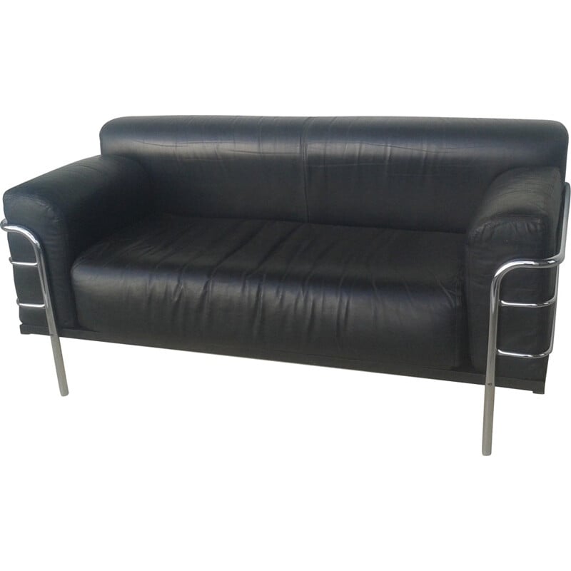 Leather and chromed metal sofa - 1960s