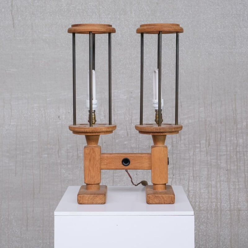 Pair of vintage oak table lamps by Guillerme et Chambron, France 1960