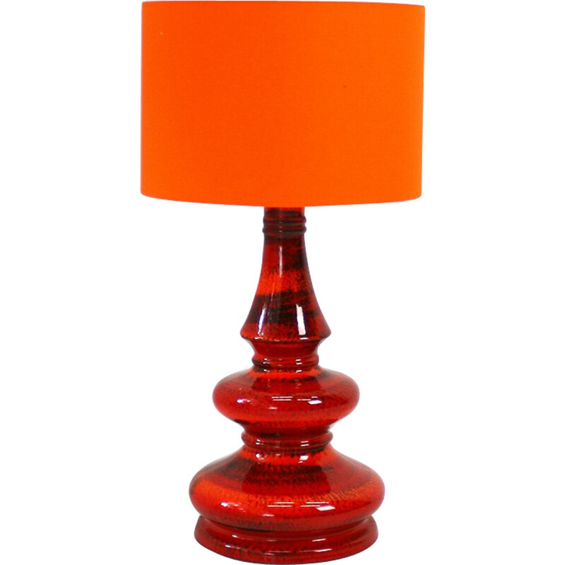 Vintage table lamp in orange and red enamelled ceramic - 1960s