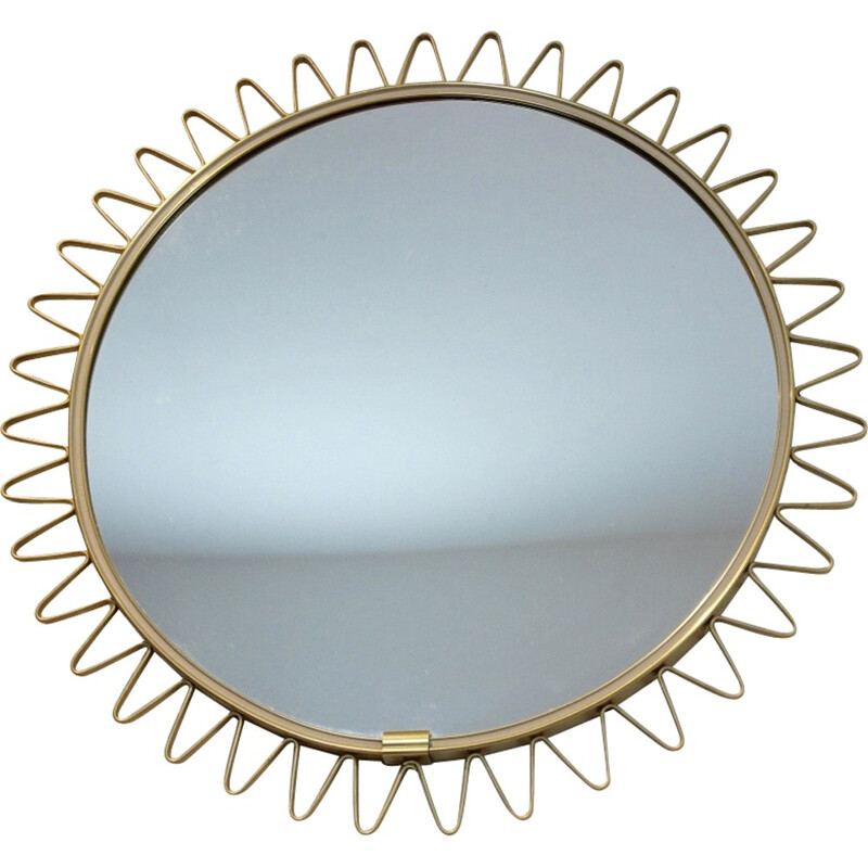 Miroir rond "Soleil" vintage en laiton - 1960