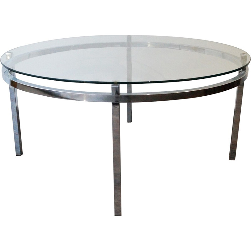Table basse ronde en verre et métal chromé - 1970