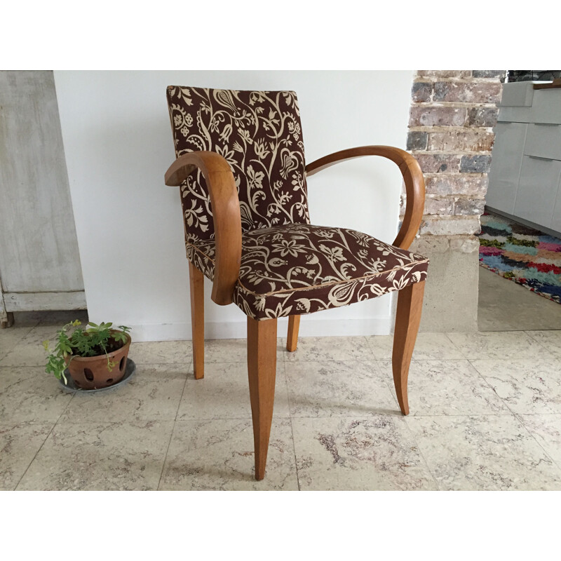 Vintage wood and fabric Bridge chair, 1960