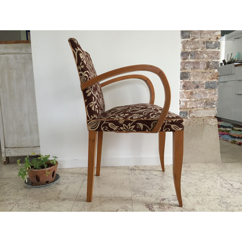 Vintage wood and fabric Bridge chair, 1960