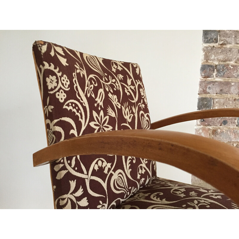 Vintage wood and fabric Bridge chair, 1960