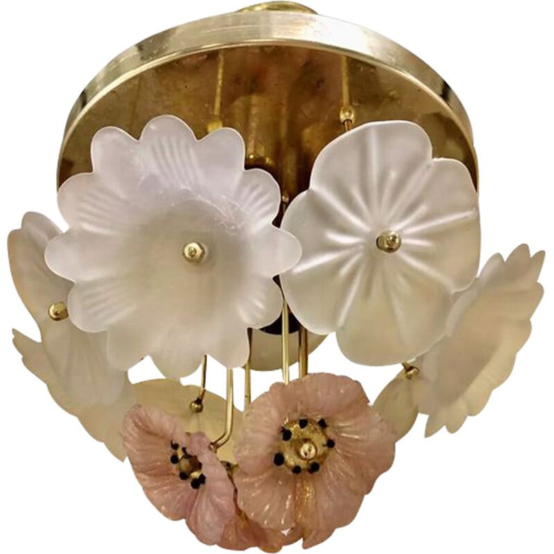 Vintage pendant lamp with flower ibiscus by Barovier, 1980s