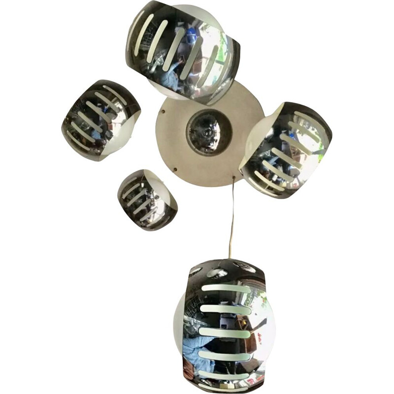 Vintage Stilnovo pendant lamp in chrome globe, 1960s