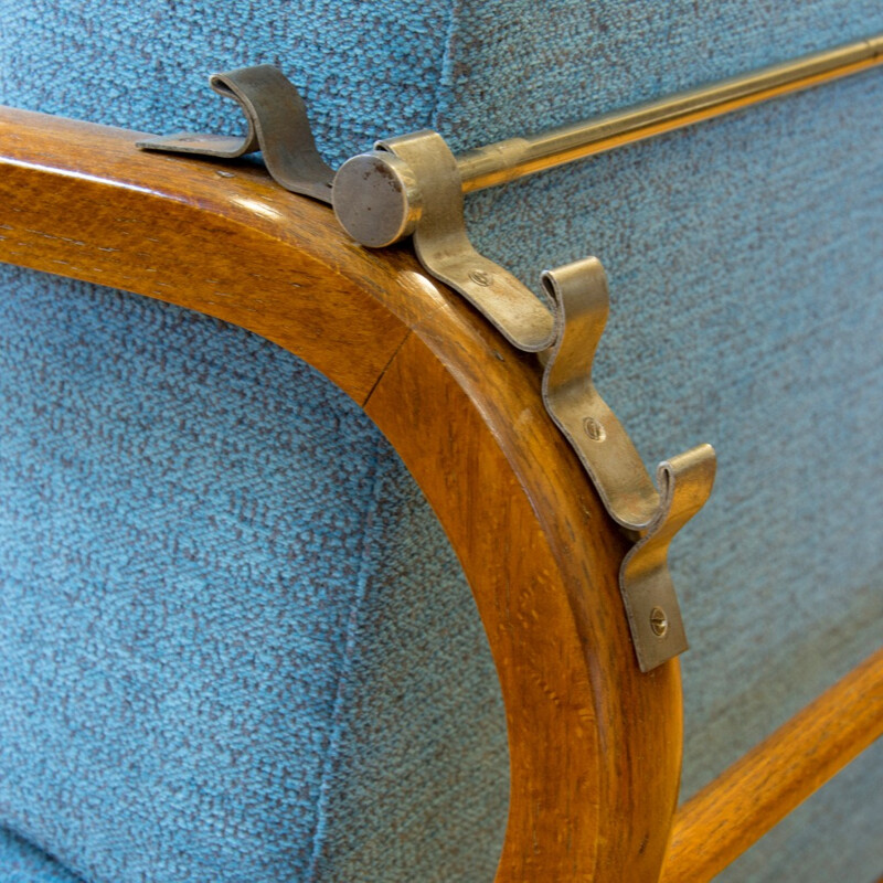 Pair of Czech armchairs in solid beech and blue fabric - 1930s