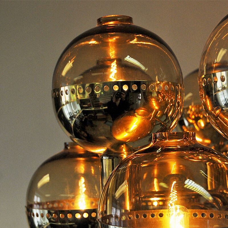 Vintage chandelier "T37212" in polished brass by Hans-Agne Jakobsson, Sweden 1950