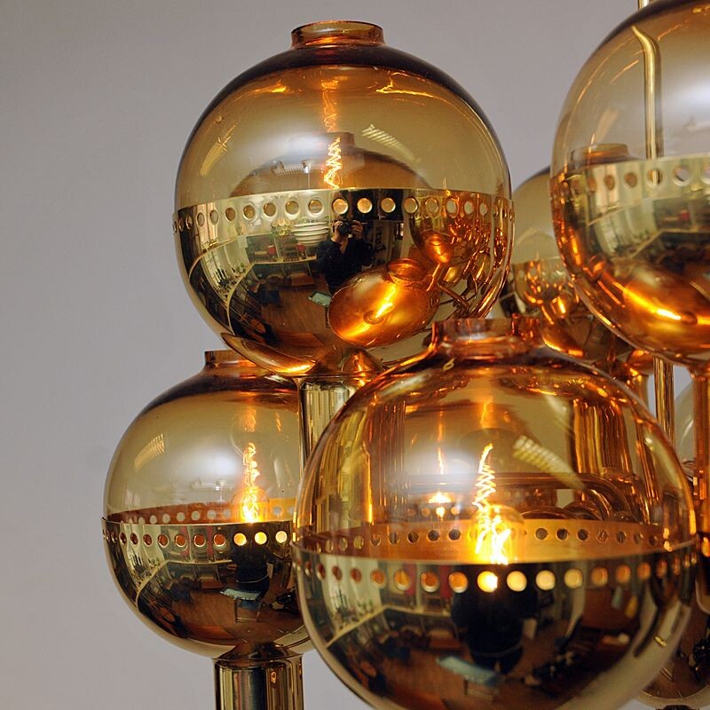 Vintage chandelier "T37212" in polished brass by Hans-Agne Jakobsson, Sweden 1950