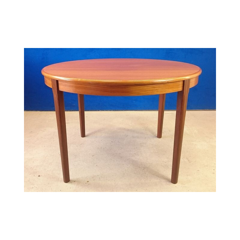 Table scandinave ronde avec allonge en teck - 1960