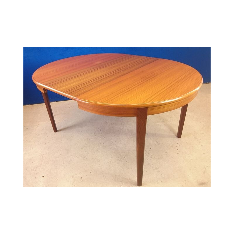 Table scandinave ronde avec allonge en teck - 1960