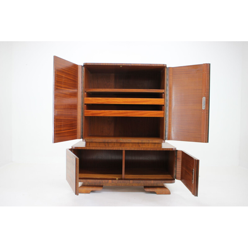 Art Deco vintage walnut cabinet, Czechoslovakia 1930s