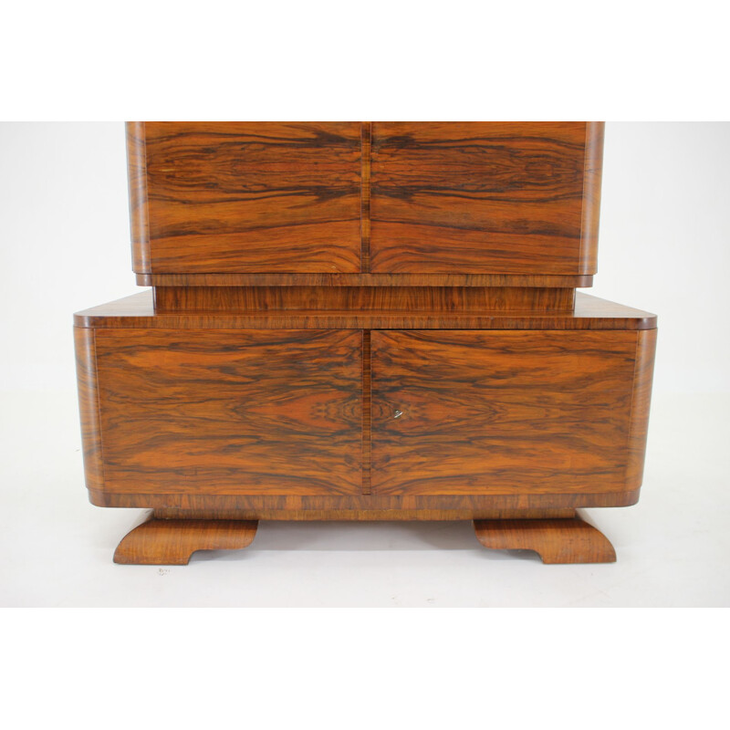 Art Deco vintage walnut cabinet, Czechoslovakia 1930s